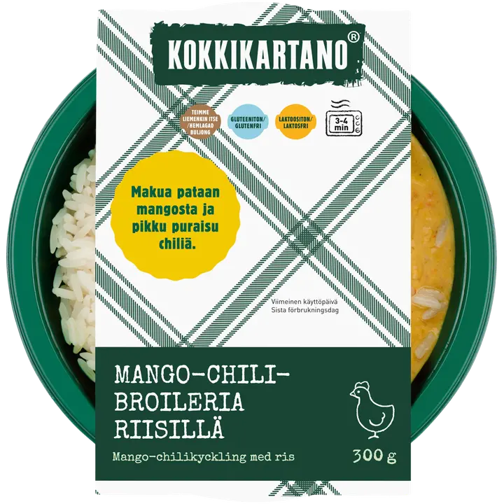 Kokkikartano Mango-chilibroileria riisillä 300g