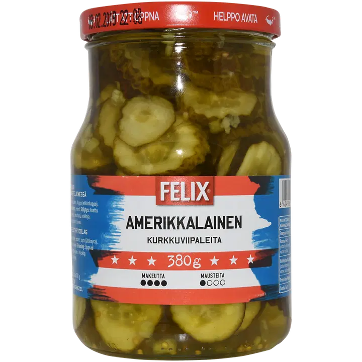 Felix, ameerikapärased kurgiviilud magusas marinaadis, 730 g