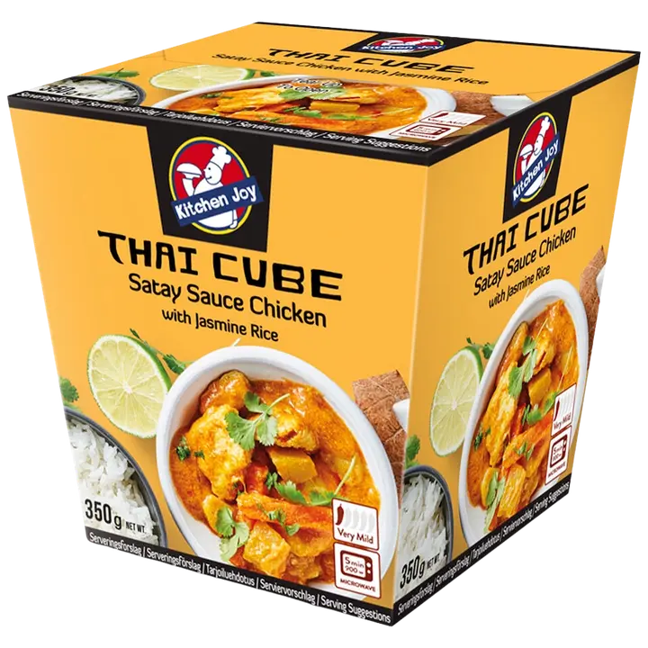 350g Kitchen Joy Thai-Cube Satay-kanaa ja jasmiiniriisiä, pakasteateria