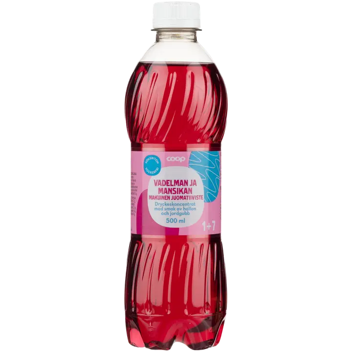 Coop sokeriton vadelman ja mansikan makuinen juomatiiviste 1+7 0,5l