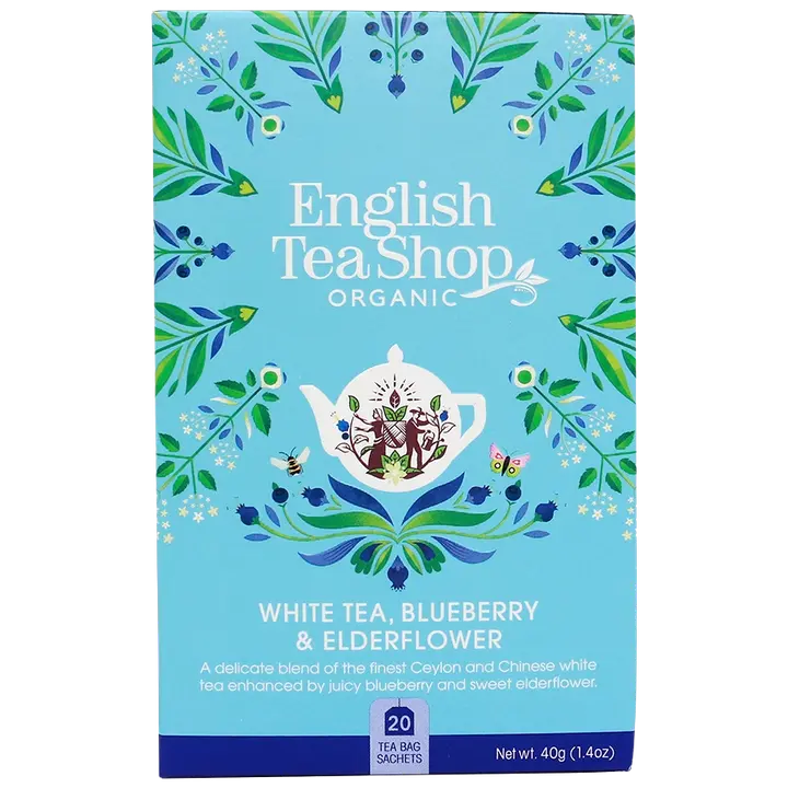 English Tea Shop Luomu Valkoinen Tee White Tea, Blueberry & Elderflower 20 pss 40g
