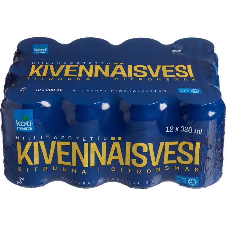 12 x Kotimaista Hiilihapotettu kivennäisvesi sitruuna 0,33l