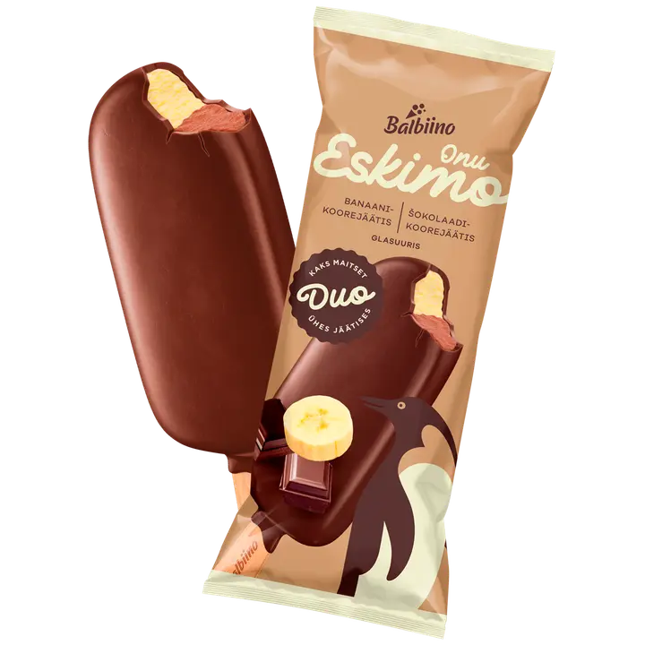 ONU ESKIMO Banaani- ja šokolaadi-koorejäätis glasuuris 150ml/90g