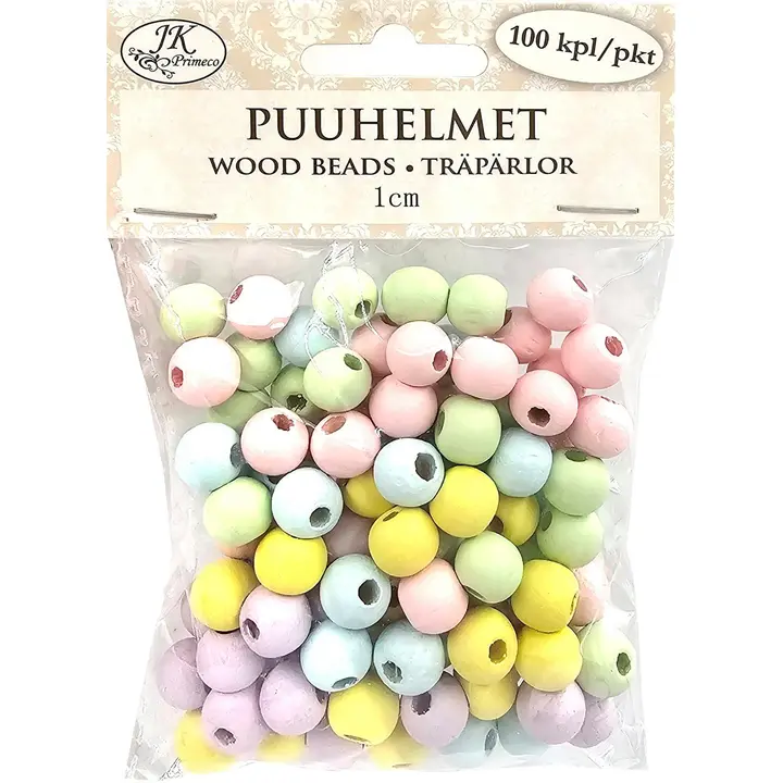 J.K. Primeco puuhelmet 1cm pastellilajitelma 100kpl