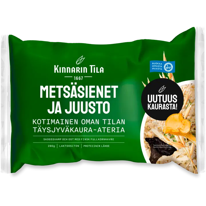 Kinnarin Tila 280g Metsäsienet ja mustaleimasulatejuusto täysjyväkaura-ateria
