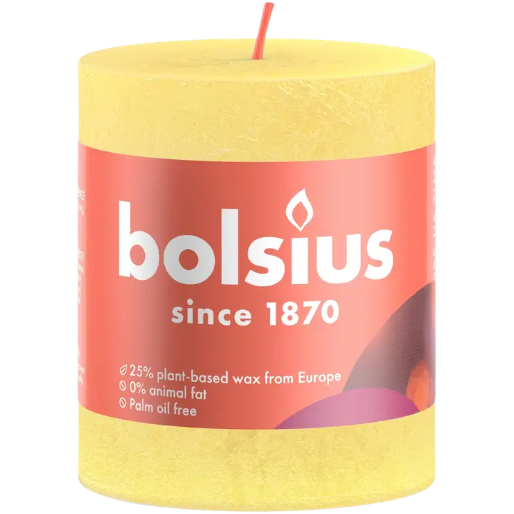 Bolsius – rustiikkinen pöytäkynttilä  – kirkkaan keltainen – 8 cm