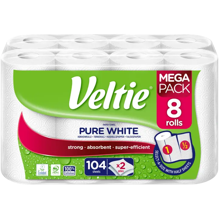Veltie talouspaperi Pure White 8 rll 2 krs