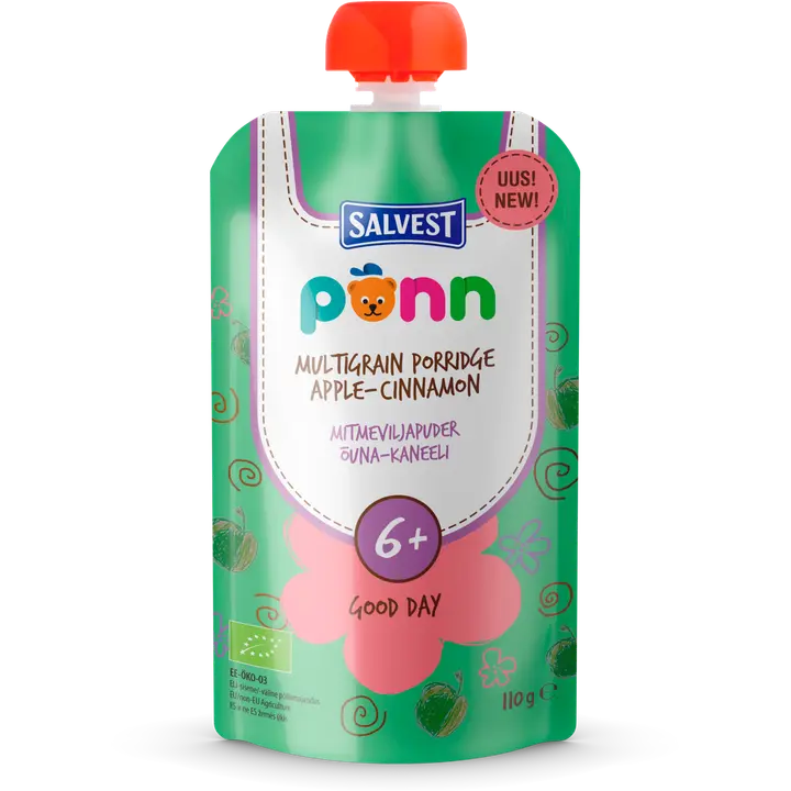 PÕNN Ökoloogiline Mitmeviljapuder õuna-kaneeli HEAD PÄEVA 6+ 110g