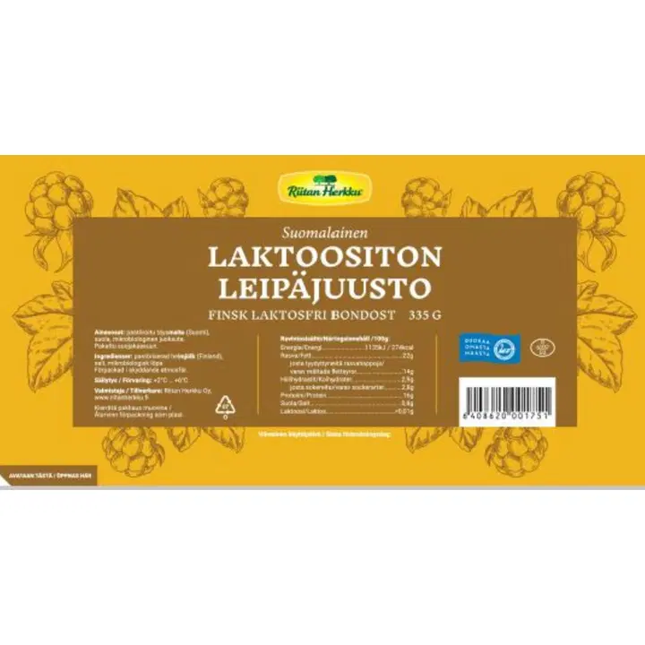 Riitan Herkku Suomalainen Laktoositon Leipäjuusto 335g
