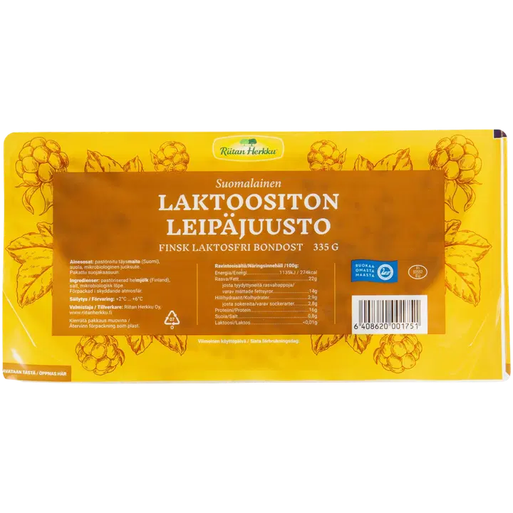 Riitan Herkku Suomalainen Laktoositon Leipäjuusto 335g