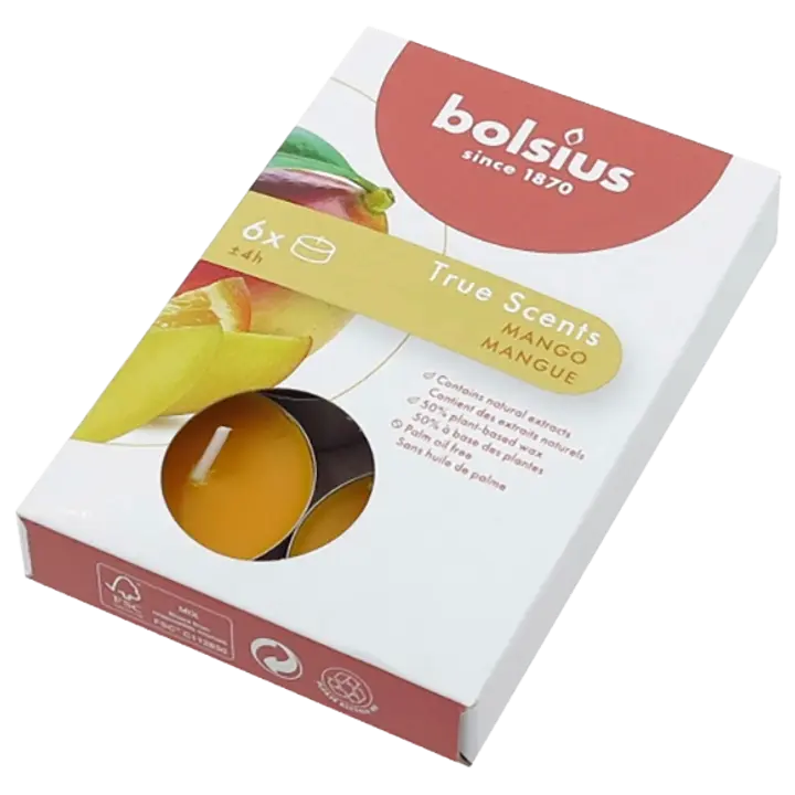 Bolsius 6 lõhna-teeküünalt karbis 4h Mango True
