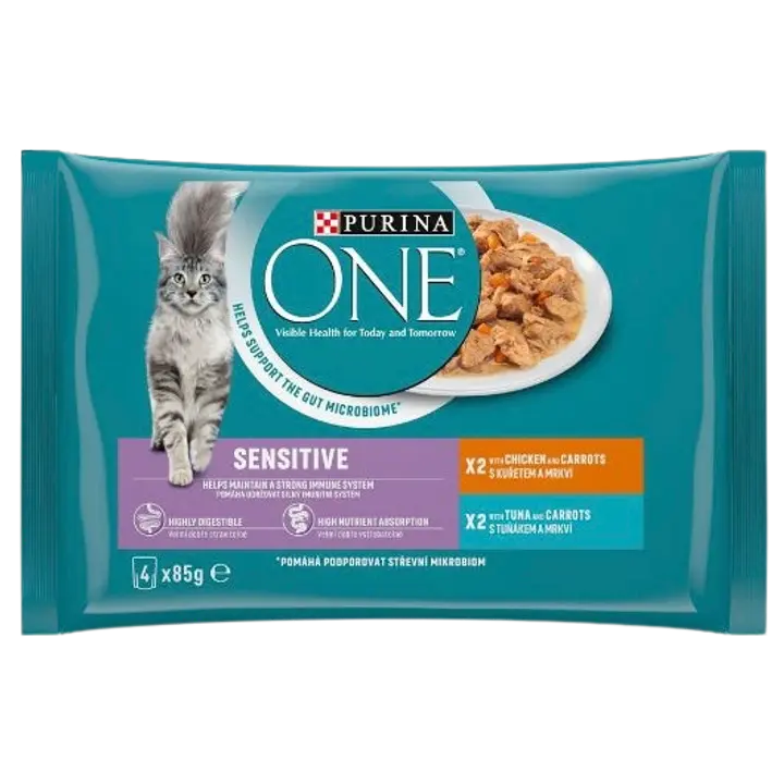 Purina One kiisueine sensitive kana/porgand ja tuunikala/ porgand 4*85g
