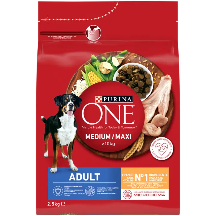 Purina One Adult Medium/Maxi Kanaa Koiran kuivaruoka 2,5kg