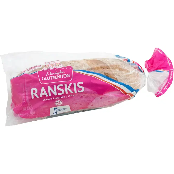 Porokylän Ranskis 250 g. Gluteeniton vaalea leipä.