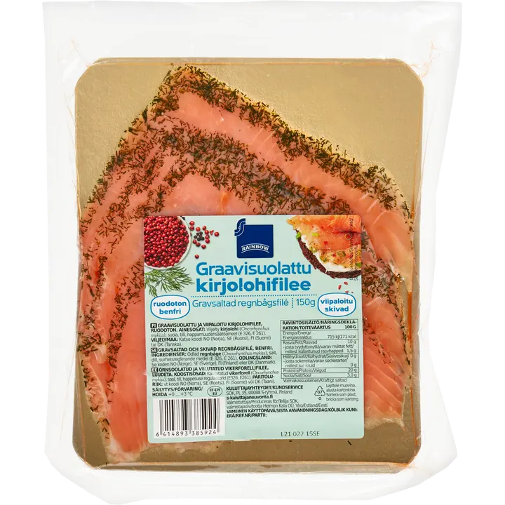 Rainbow graavisuolattu kirjolohifilee viipaloitu 150 g