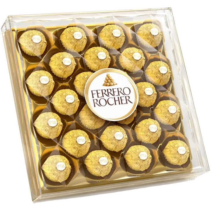 Ferrero Rocher Diamantata maitosuklaalla ja hasselpähkinärouheella kuorrutettu rapea vohvelierikoisuus sisällä kokonainen hasselpähkinä hasselpähkinäkreemissä 24pcs/300g
