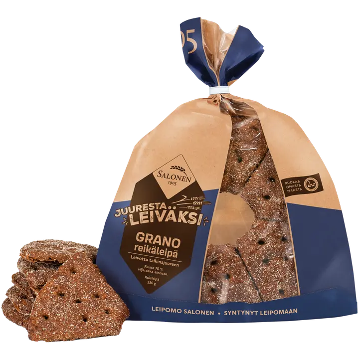 Leipomo Salonen Grano reikäleipä 230 g ruisleipä, halkaistu