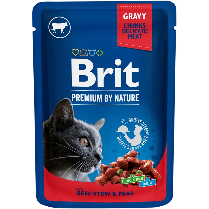 Brit Premium by Nature Naudanlihaa ja herneitä kastikkeessa kissoille 100 g