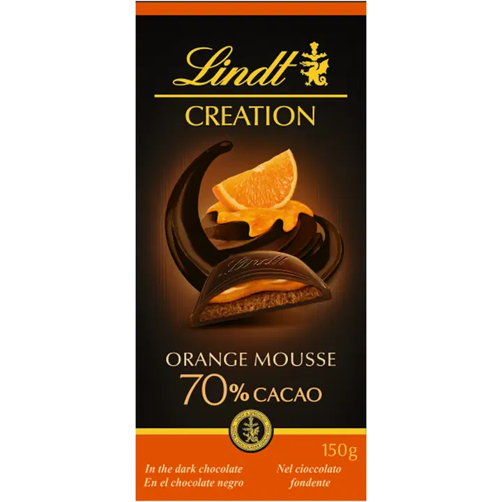 Lindt CRÉATION Tummaa suklaata tummasuklaamousse- ja appelsiinitäytteellä 150g