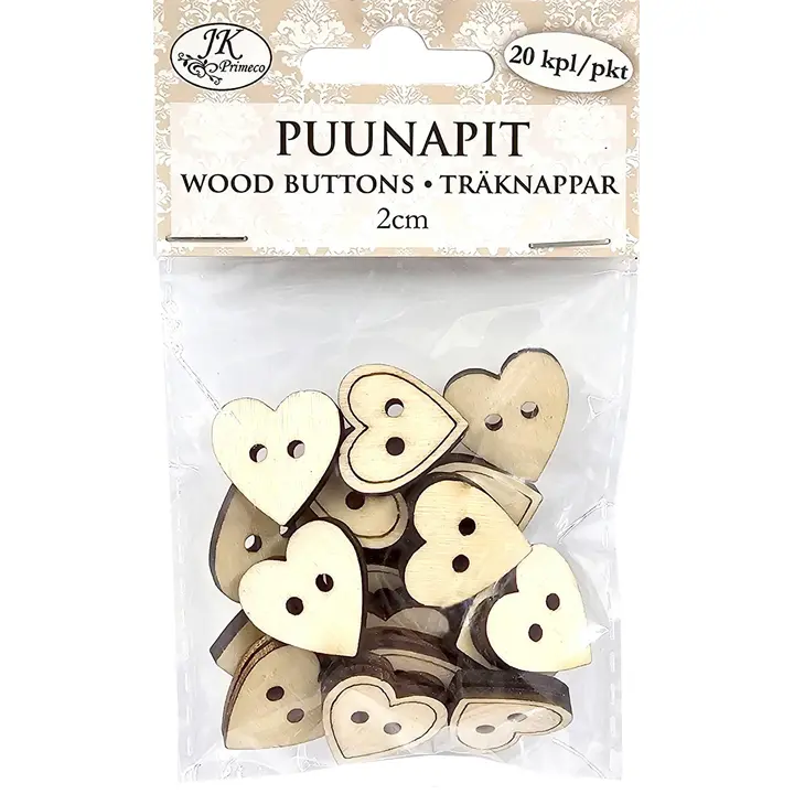 J.K. Primeco puunapit 2cm Sydän 20kpl