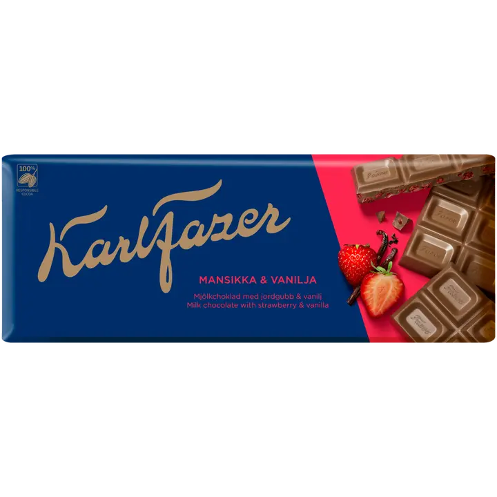 Karl Fazer mansikka ja vanilja suklaalevy 190g