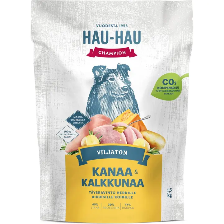 Hau-Hau Champion Viljaton Kanaa ja kalkkunaa täysravinto 1,5 kg