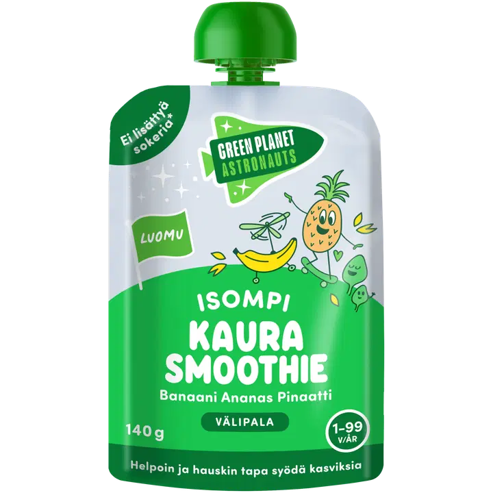 Green Planet Astronauts Luomu Isompi Kaurasmoothie banaani-ananas-pinaatti 140g 12kk+