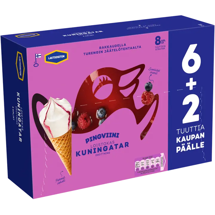 Pingviini Kuningatar Laktoositon jäätelötuutti monipakkaus 8x67g