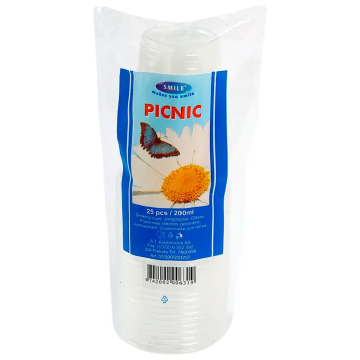 Smile joogitopsid Picnic läbipaistvad 200ml 25tk