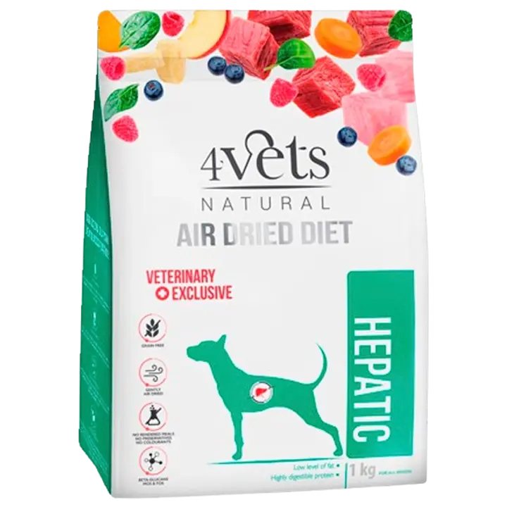 4Vets looduslik õhkkuivatatud veterinaartoit, kuivtoit maksa probleemidega koertele 1 kg