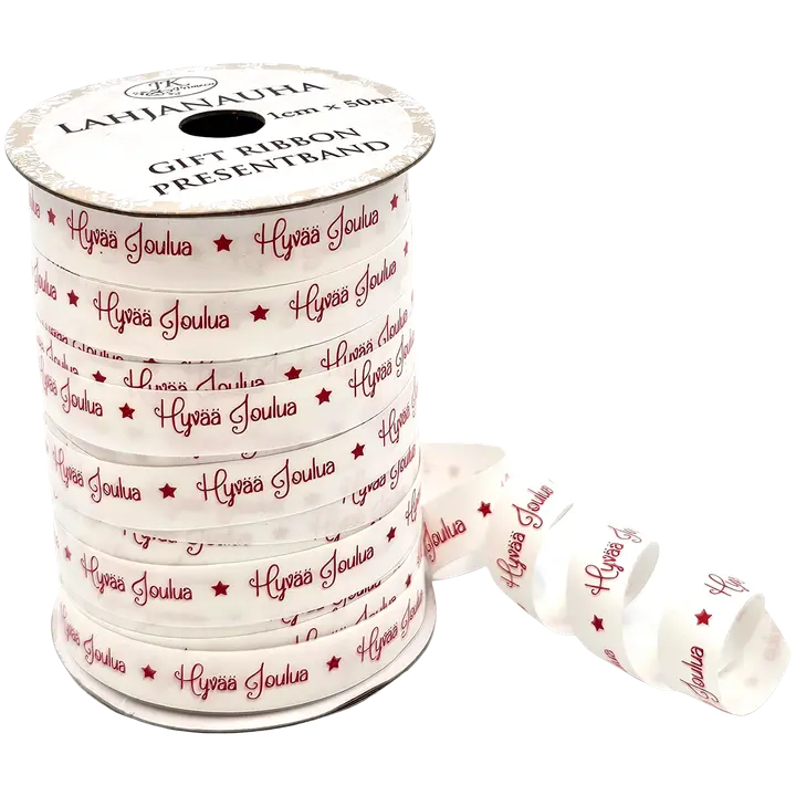 J.K. Primeco lahjanauha 1cm x 50m Hyvää joulua punavalkoinen