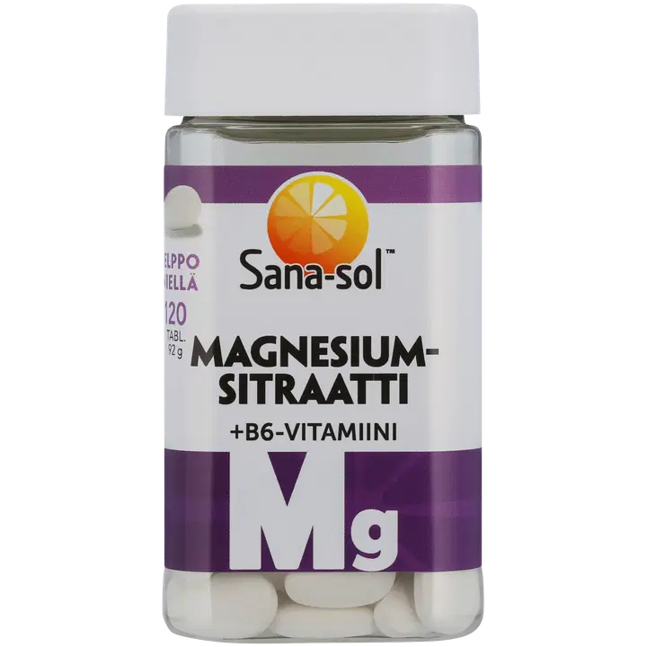 Sana-sol Magnesiumsitraatti + B6 vitamiinitabletti ravintolisä 120tabl