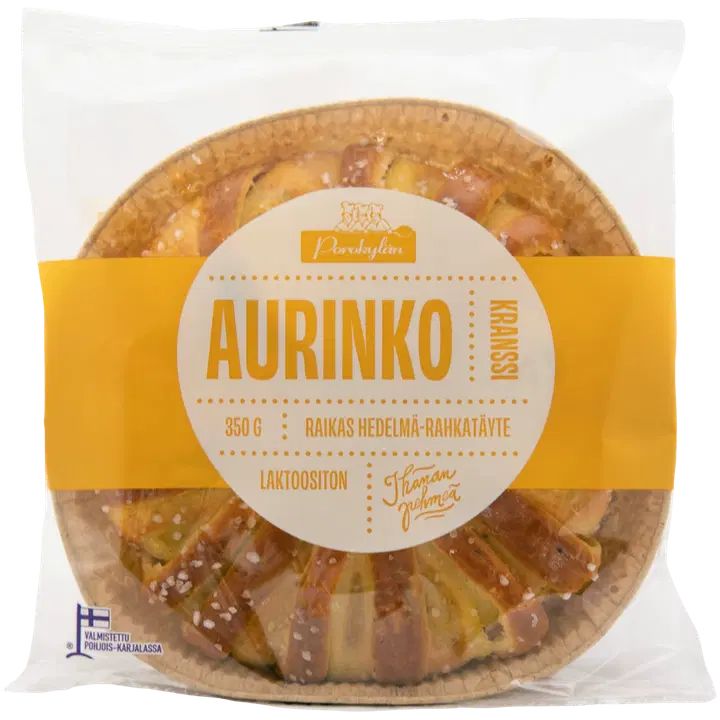 Porokylän Aurinkokranssi 350 g hedelmäinen rahka-jogurttitäytepullakranssi