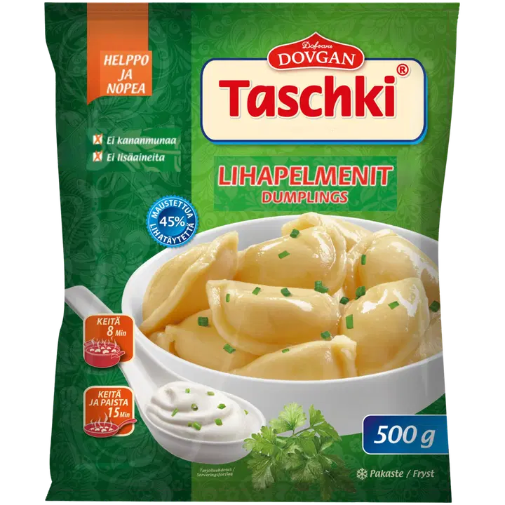 Taschki Lihapelmenit naudan -ja possunlihatäytteellä 500g