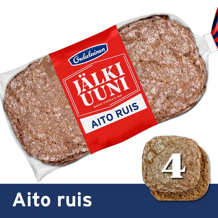 Oululainen Jälkiuuni Aito Ruis 4kpl 240g, täysjyväruisleipä