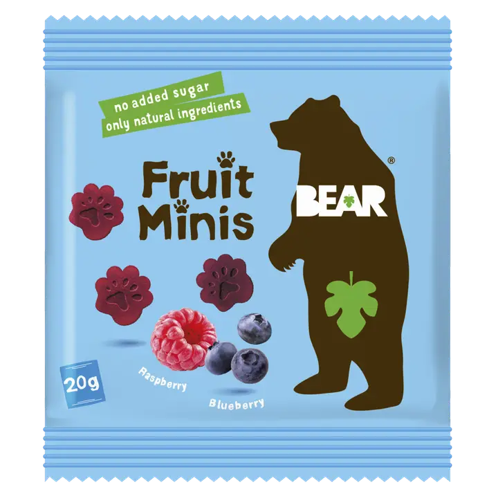 BEAR Fruit Minis vaarika-mustika puu- ja köögiviljapalad 3a, 20g