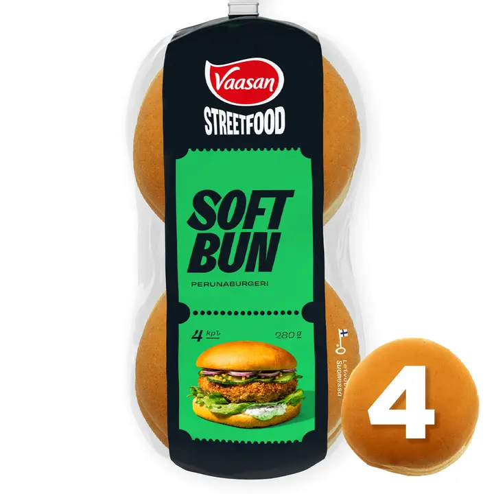 Vaasan Street Food SOFT BUN perunaburgeri 280g 4 kpl Gourmet Hampurilaissämpylä