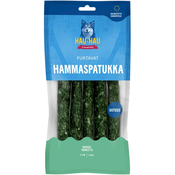 Hau-Hau Champion Purtavat Hammaspatukka, rouhepuruluu yrteillä hammashoitoon 17 cm 5 kpl 200 g