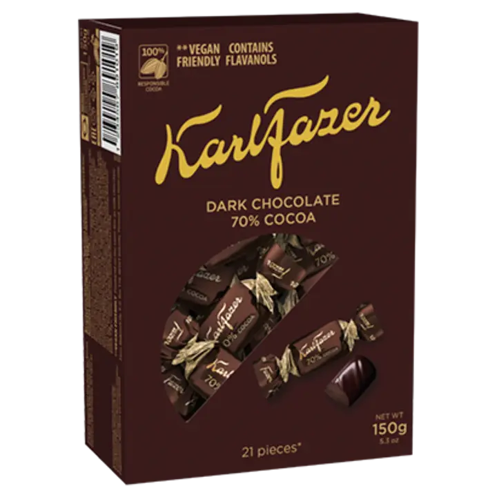 KARL FAZER Dark 70% kommikarp 150g