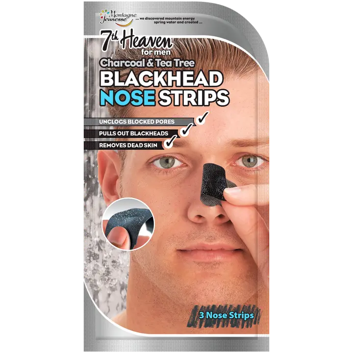 Montagne Jeunesse 7th Heaven Men's 3x Charcoal & Tea Tree Nose Pore Strips