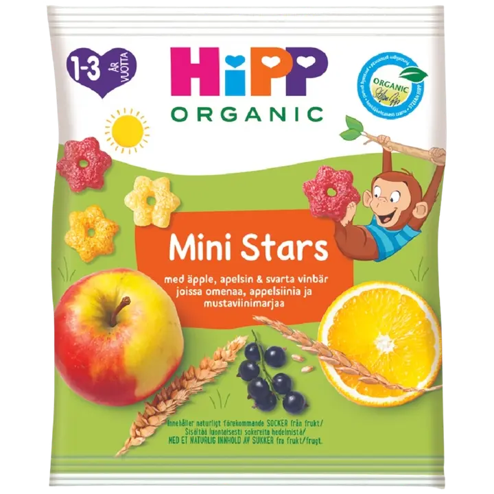 HiPP 30g Luomu Mini Stars Rapeita tähtiä viljasta ja hedelmästä 1-3 v