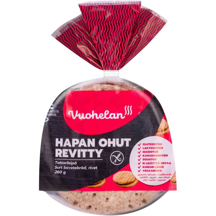Vuohelan gluteeniton Hapan Ohut Revitty 260g, leipä