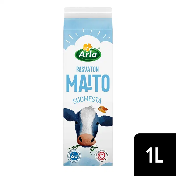 Arla Rasvaton maito 1 L Suomesta