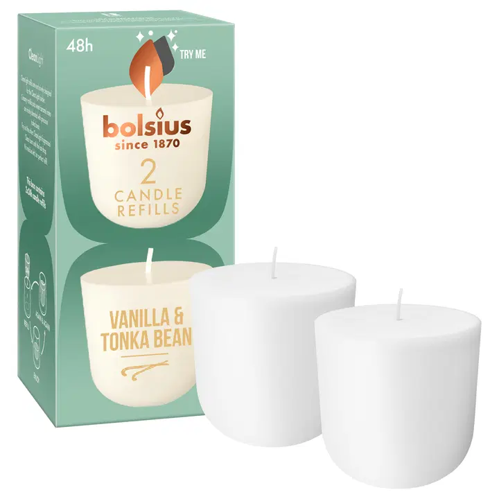 Bolsius – CleanLight-täyttöpakkaus – 2 kpl Vanilla & Tonka Bean