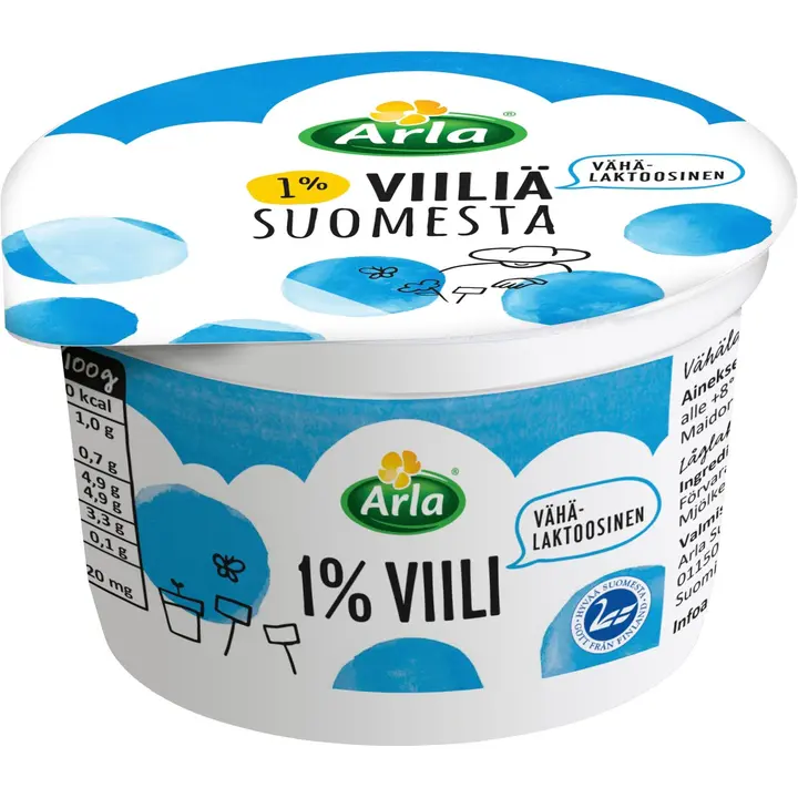 Arla 200g 1% vähälaktoosinen viili Suomesta