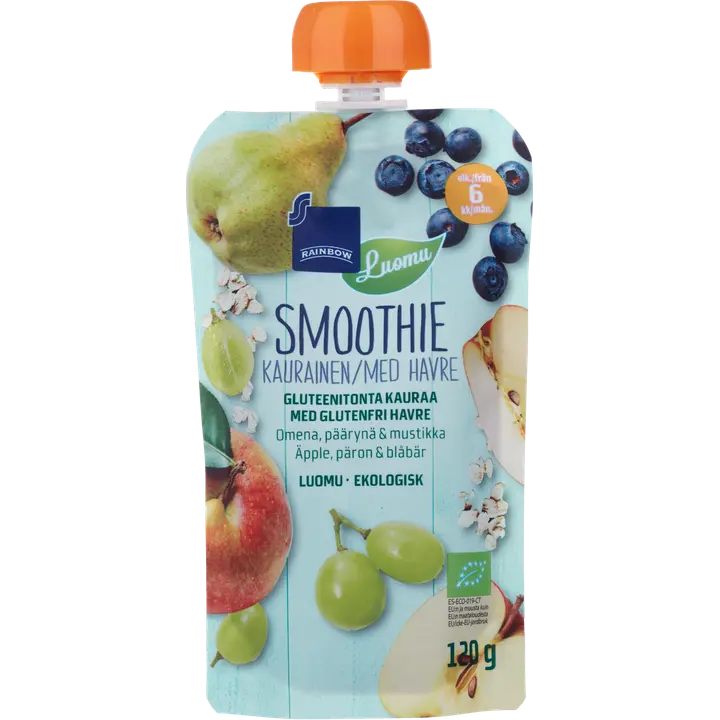 Rainbow kaurainen smoothie omena, päärynä & mustikka luomu 120 g 6 kk