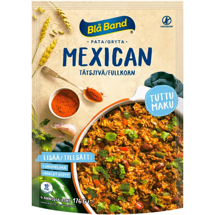 Blå Band laktoositon täysjyvä Mexican pata Täysjyvä kasvis-riisi-mausteseos 176g