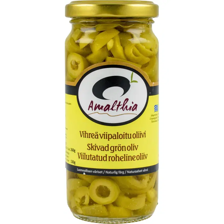Amalthia 260/130g vihreä viipaloitu oliivi
