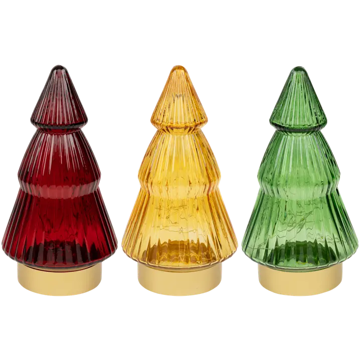 Pöytäkoriste lasikuusi LED-valolla, erilaisia