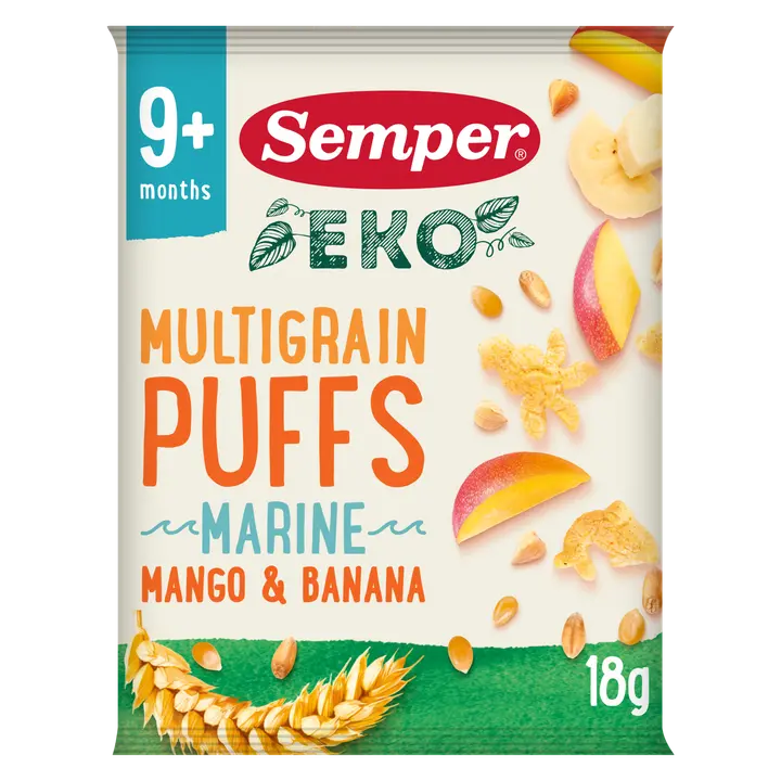 Semper EKO Multigrain Puffs Mango & banaani 9kk luomunaksu 18g